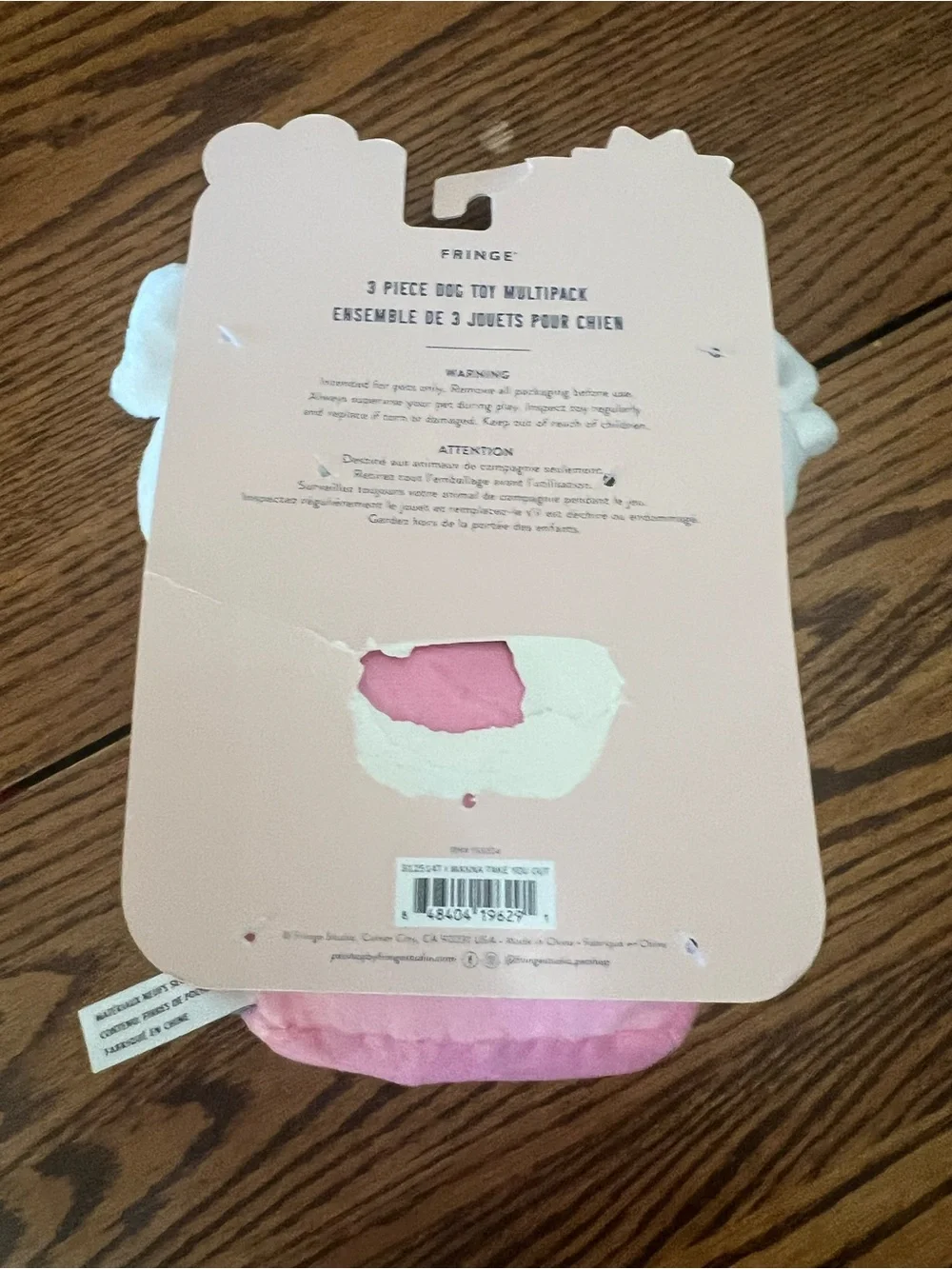 Fringe Studio Pink & Cream Plush Takeout Dog Toy Set